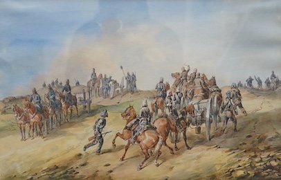 Orlando Norie (Belgian, 1832-1901), watercolour, ‘Royal Artillery in action, Indian Mutiny’, signed, 30 x 46.5cm. Condition - fair/good